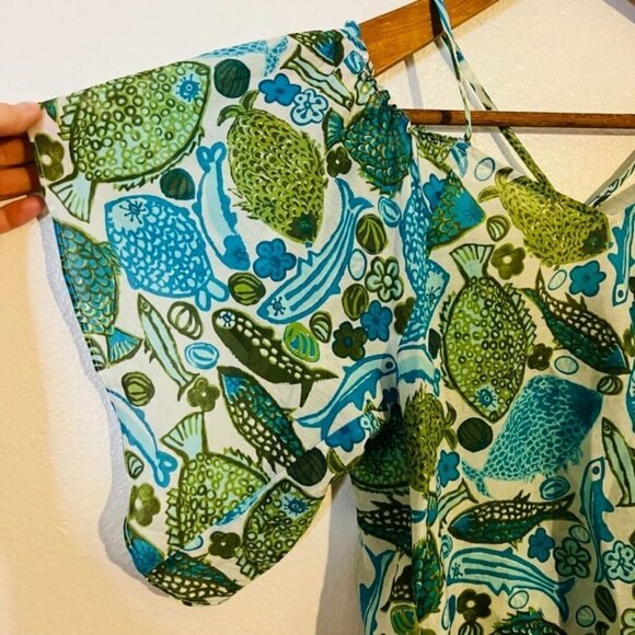 Anthropologie Vanessa Virginia Silk Fish Print Off Shoulder Blouse - Picture 6 of 12